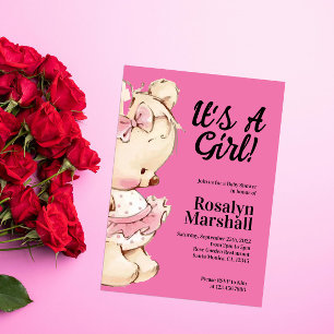 Its a Girl Teddy Bear Baby Shower Invitation