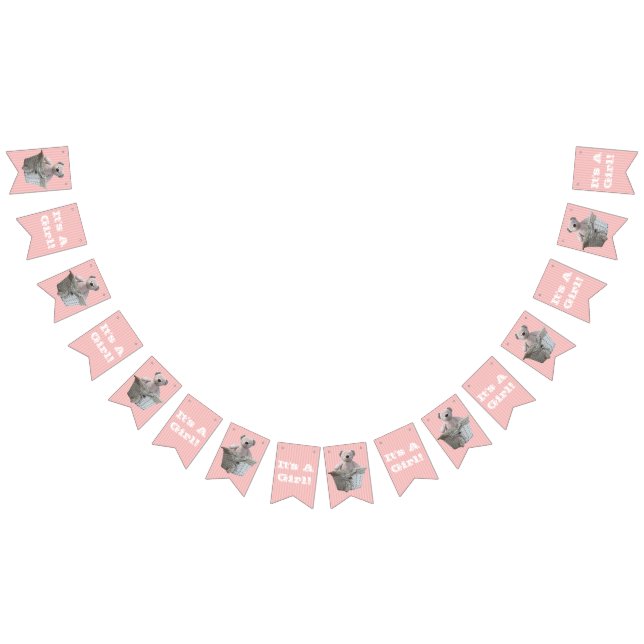 It's A Girl Teddy Bear Pink Stripes Baby Shower Bunting (All)