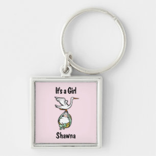 It's a Girl the Stork is Bringing  Add Custom Name Key Ring