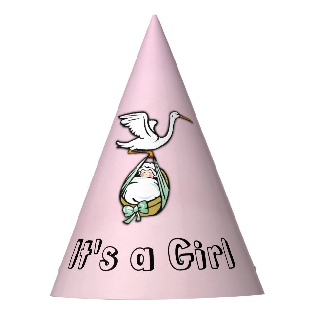 It's a Girl the Stork is Bringing  Baby Party Hat (Front)