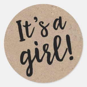 It's A Girl Trendy Script, Kraft Classic Round Sticker