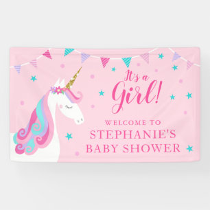 It's A Girl Unicorn Baby Shower Pink Banner