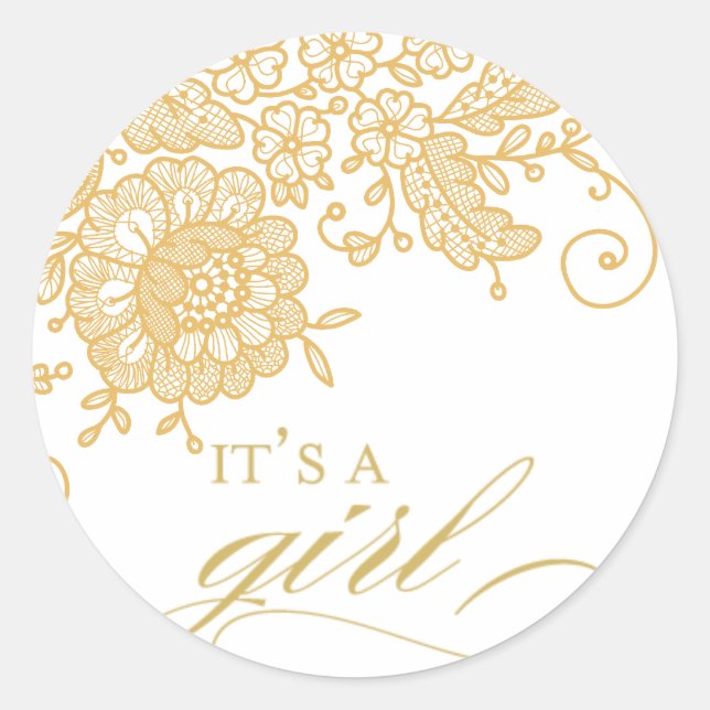 it's a girl - vintage lace classic round sticker (Front)