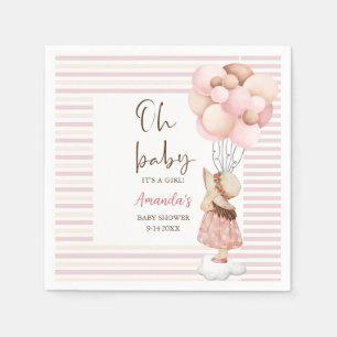 Its a girl Watercolor Baby Shower Flying Balloons Napkin