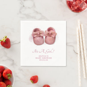 It's a Girl Watercolor Cute Baby Shoes Baby Shower Napkin