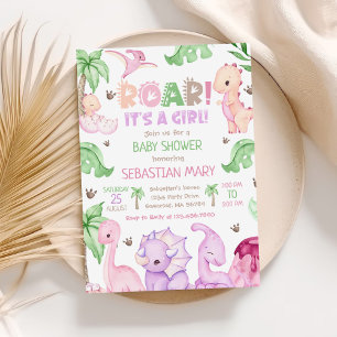 It's a Girl Watercolor Dinosaur Baby Shower Invitation