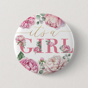 It's A Girl Watercolor Floral Baby Shower 6 Cm Round Badge