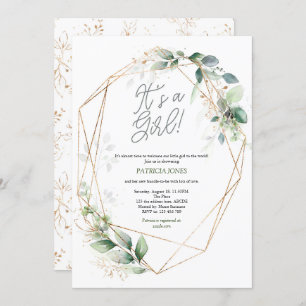Its a girl, Watercolor, Greenery, Baby Shower Invitation