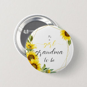 It's a Girl! Watercolor Sunflower Grandma-to-be 6 Cm Round Badge