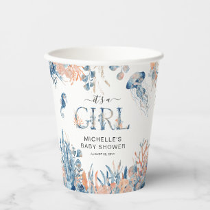It's a Girl Watercolor Under-the-Sea Baby Shower Paper Cups