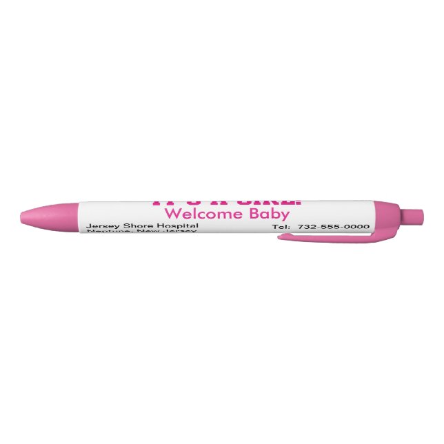 It's A Girl Welcome Announcement Hospital Name Black Ink Pen (Bottom)