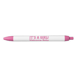 It's A Girl Welcome Baby Announcements Black Ink Pen
