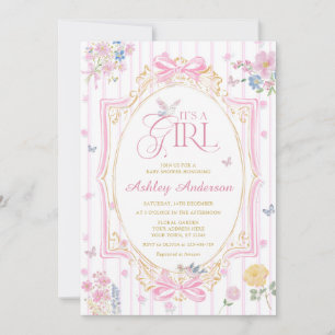 It's a Girl Whimsical Bow Floral Baby Shower Invitation