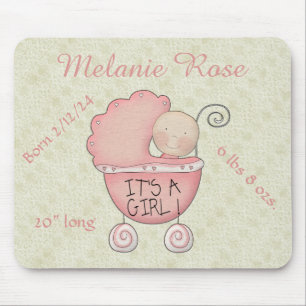 It's a girl! Whimsical Pink Baby Carriage   Mouse Pad