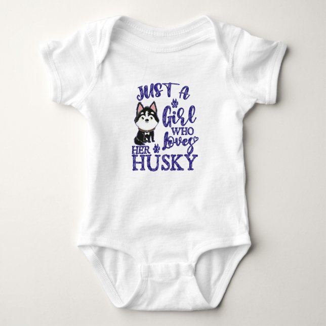 Its a girl who loves her husky, dog lovers, eskimo baby bodysuit (Front)