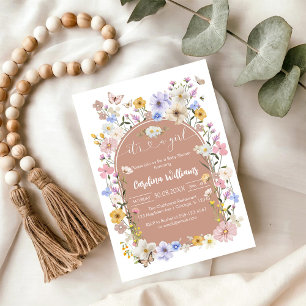 It's A Girl Wildflower Butterfly Baby Shower Invitation