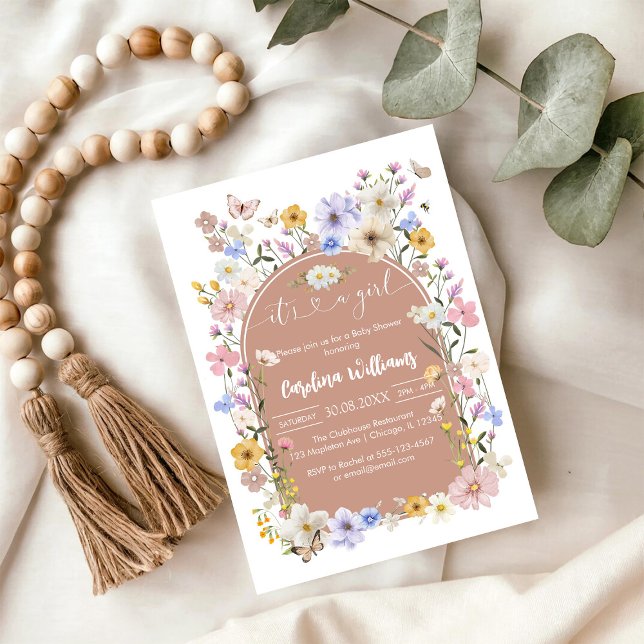 It's A Girl Wildflower Butterfly Baby Shower Invitation (Creator Uploaded)