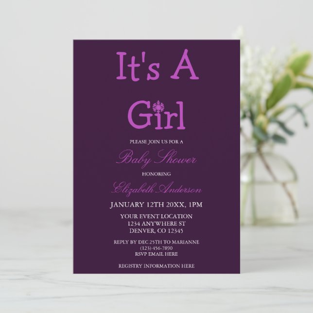 It's A Girl Winter Snowflake Baby Shower Invitation (Standing Front)