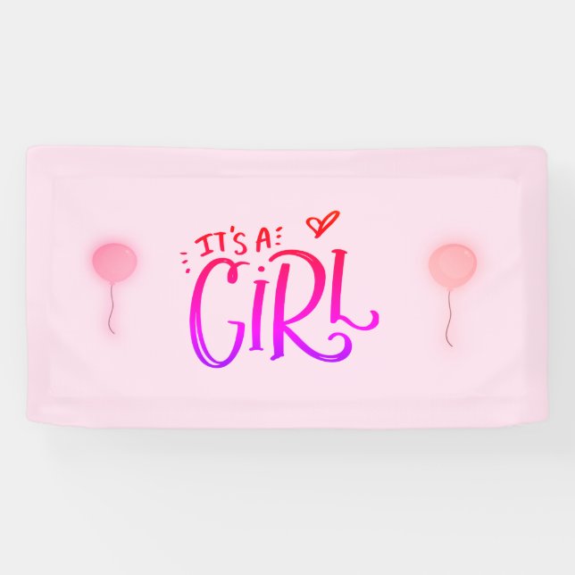 It's A Girl with Pink Balloons Banner (Horizontal)