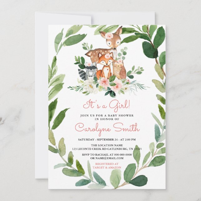 It's a Girl Woodland Baby Shower Invitation (Front)