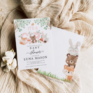Its a Girl Woodland Baby Shower Invitation