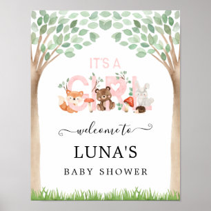 It's a Girl Woodland Baby Shower Welcome Poster