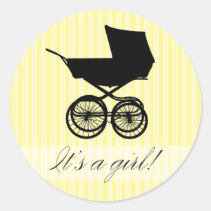 It's a Girl! Yellow Baby Buggy Sticker