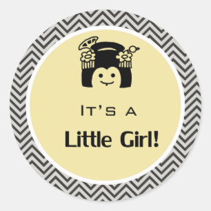 It's a girl yellow chevron stickers. baby birth classic round sticker