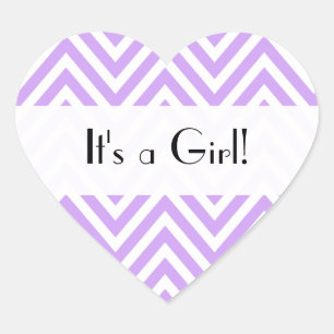 It's a Girl - Zigzag Pattern, Chevron - Purple Heart Sticker