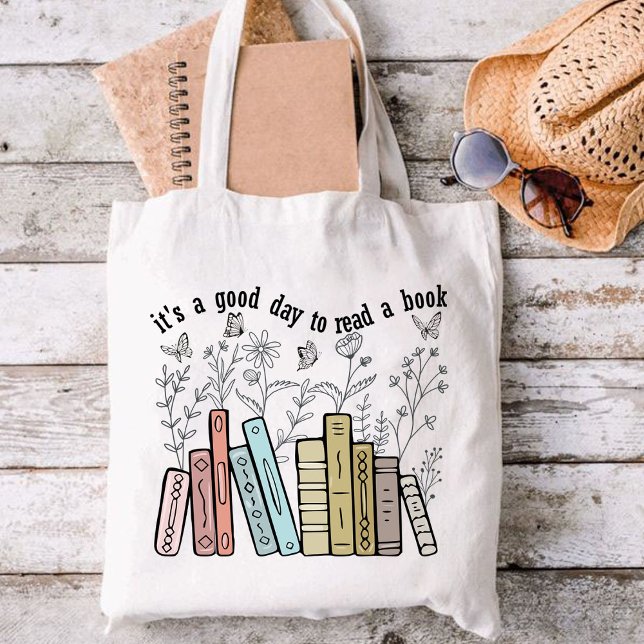 It's A Good Day To Read A Book, books lover  Tote Bag (It's a Good Day to Read a Book tote b, Reading Tote bag, Book Lover tote bag Flower, gifts for book )