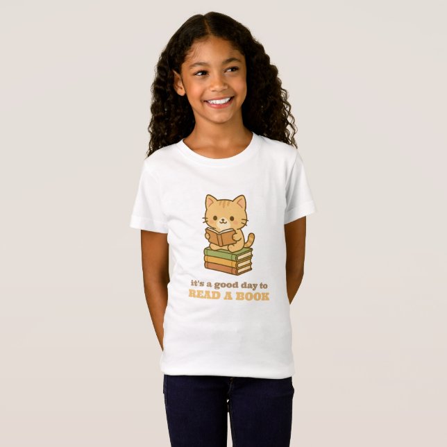 It's a good day to read a book cute cat reading  T-Shirt (Front Full)