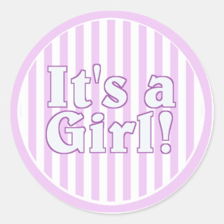 It's a Gril Pink Stripe Announcement Classic Round Sticker