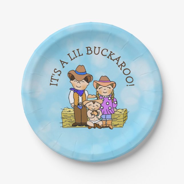 It's a Lil Buckaroo Cowboy themed Baby Shower Paper Plate (Front)