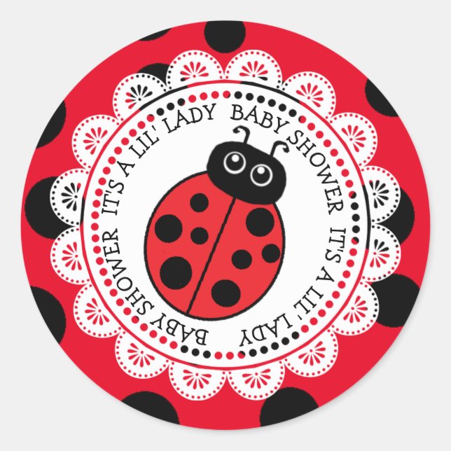 It's a Little Lady, Red Ladybug Girl's Baby Shower Classic Round Sticker (Front)