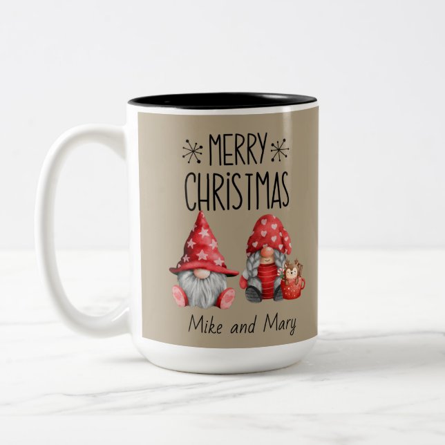 It's a Mr and Mrs Gnome Christmas Two-Tone Coffee Mug (Left)