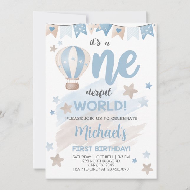 It's a One-derful world boy first birthday invite. Invitation (Front)