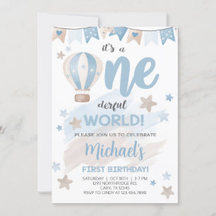 It's a One-derful world boy first birthday invite. Invitation