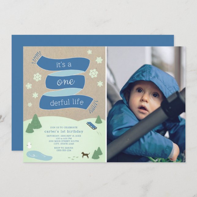 It's a Onederful Life Winter Photo 1st Birthday Invitation (Front/Back)