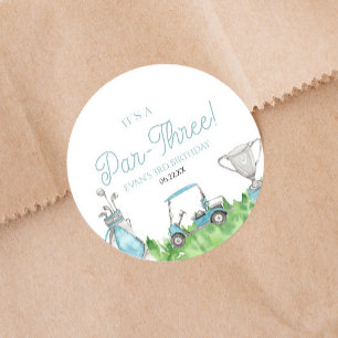 It's A Par-Three Blue Golf 3rd Birthday Party Classic Round Sticker