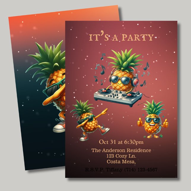 It's a Party Dancing Pineapple Disco Lights  Invitation (Creator Uploaded)