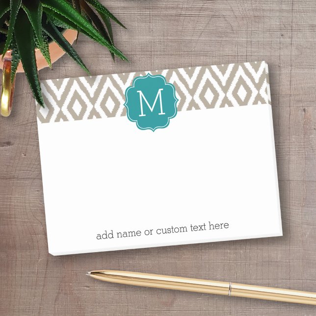 It's a Party - Ikat Pattern with Custom Monogram Post-it Notes (Personalized post-it notes with an area to add your name or other text)