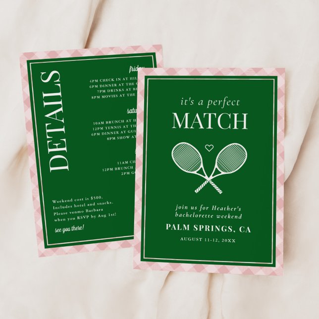 It's A Perfect Match Tennis Bachelorette Invitation (Creator Uploaded)