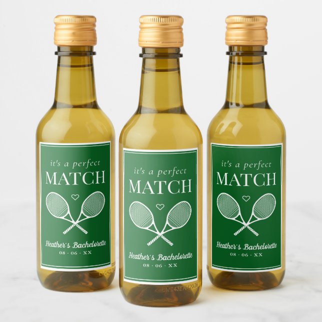 It's A Perfect Match Tennis Bachelorette Wine Label (Bottles)