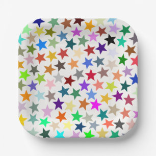 It's a Rainbow Party, Multi-Coloured Stars Pattern Paper Plate