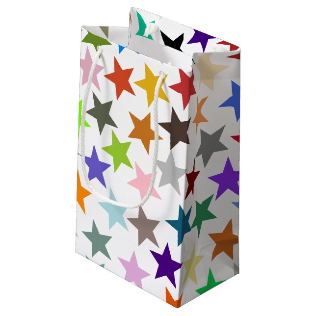 It's a Rainbow Party, Multi-Coloured Stars Pattern Small Gift Bag (Back Angled)