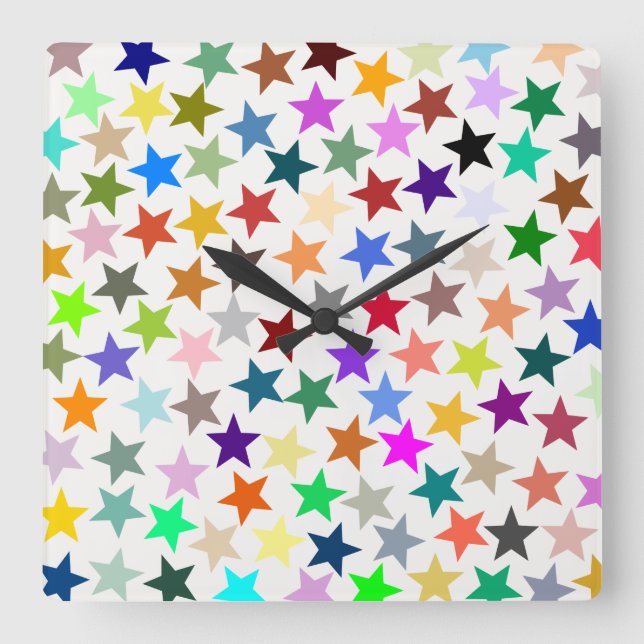 It's a Rainbow Party, Multi-Coloured Stars Pattern Square Wall Clock (Front)