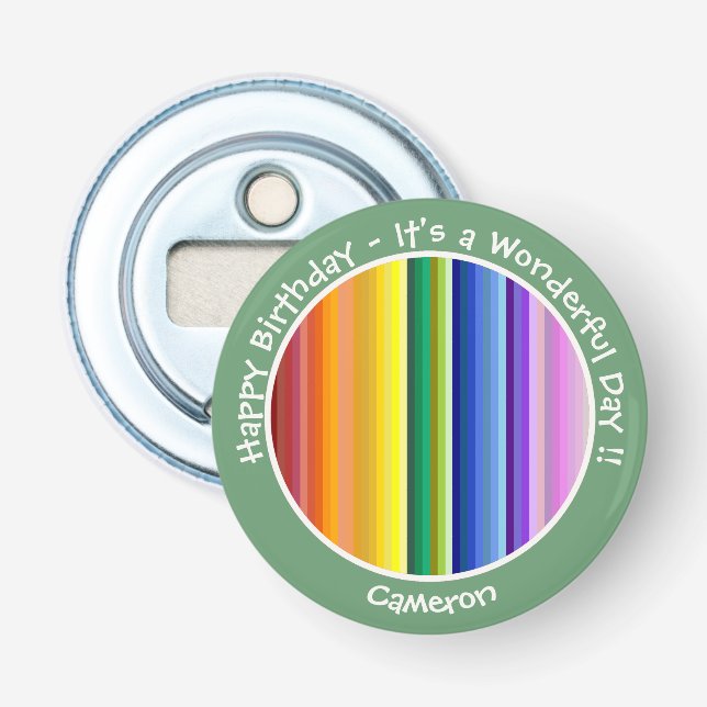 It's a Rainbow Party, Multi-Coloured Stripe Patter Bottle Opener (Front)