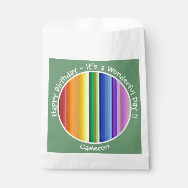 It's a Rainbow Party, Multi-Coloured Stripe Patter Favour Bags (Front)