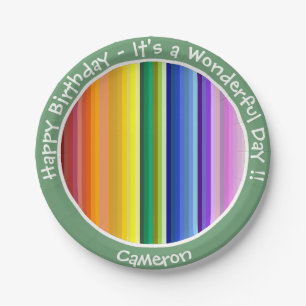 It's a Rainbow Party, Multi-Coloured Stripe Patter Paper Plate