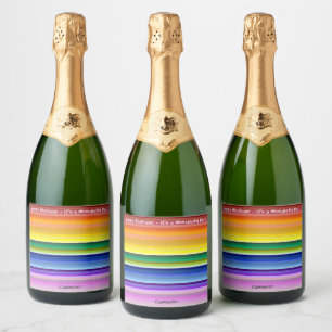 It's a Rainbow Party, Multi-Coloured Stripe Patter Sparkling Wine Label
